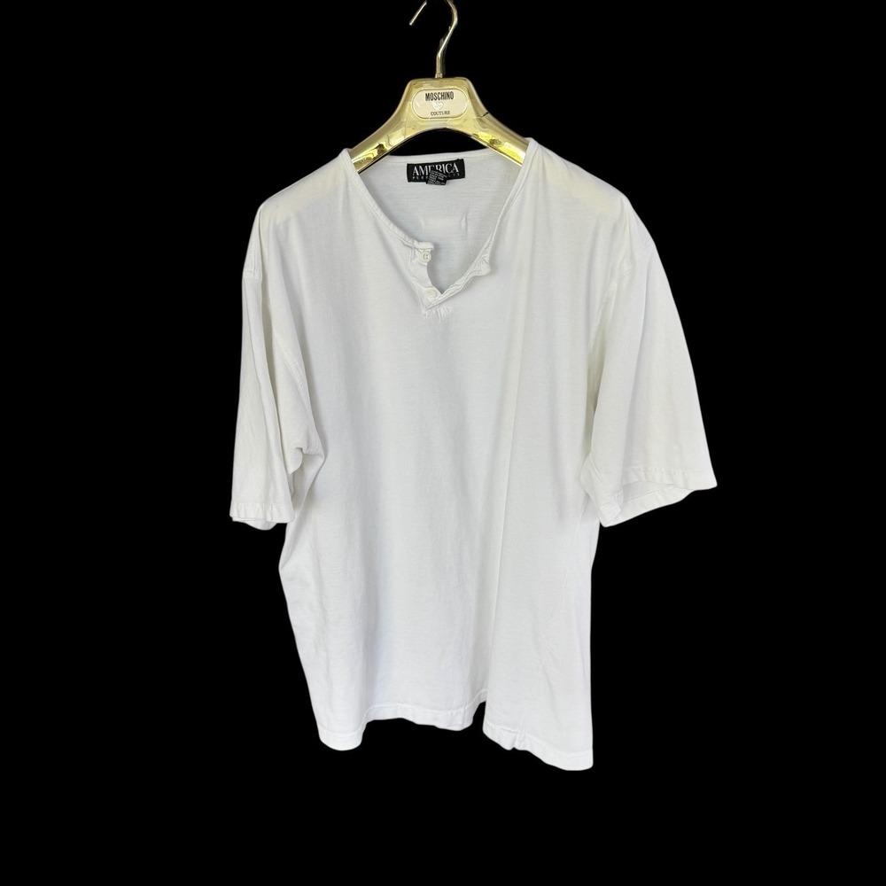 Men's 90's Vintage Perry Ellis America Short Sleeve Henley T-Shirt Sz L/XL White